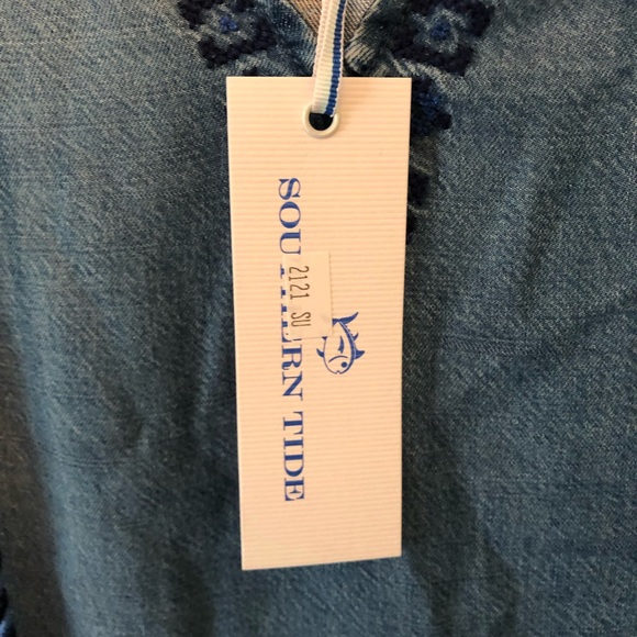 Southern Tide Brinkley Blouse Chambray Tassels Ruffle Sleeve Sz M NWT Great Gift - Picture 11 of 14